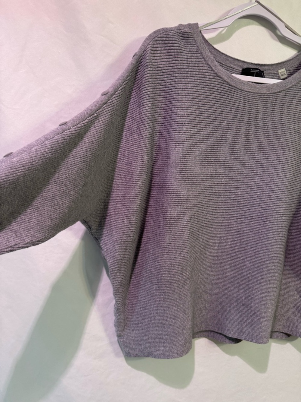 Plus Size Light Gray Ribbed Crewneck Sweater By Tahari - Picture 4 of 7